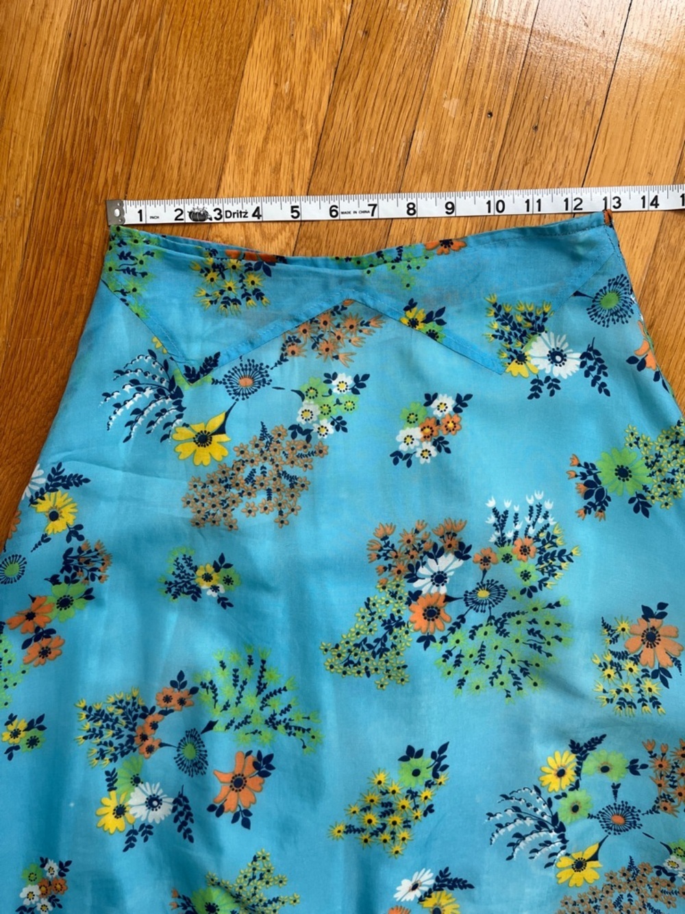 Vintage 1970s Handsewn Ruffle Hem Blue Floral Skirt 26” Waist Fully Lined - Picture 11 of 14